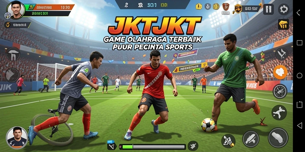 Screenshot gameplay JKTJKT menampilkan momen seru pertandingan olahraga.