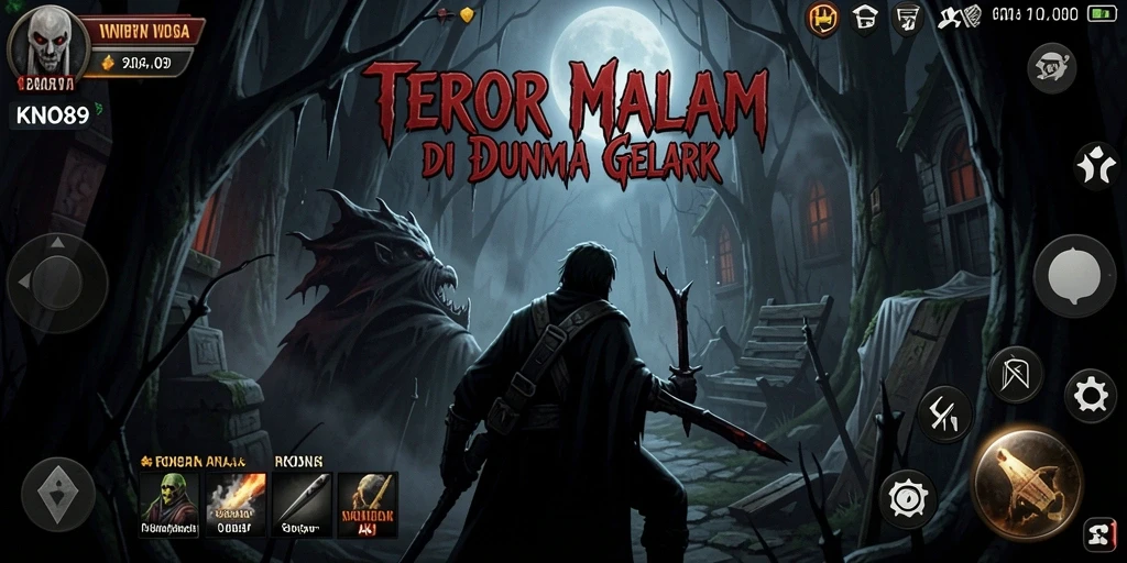 Screenshot gameplay KNO89 menampilkan suasana menyeramkan dan mencekam.
