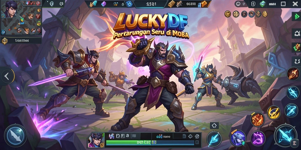 Tangkapan layar gameplay LUCKYDF menampilkan pertarungan epik antar tim.