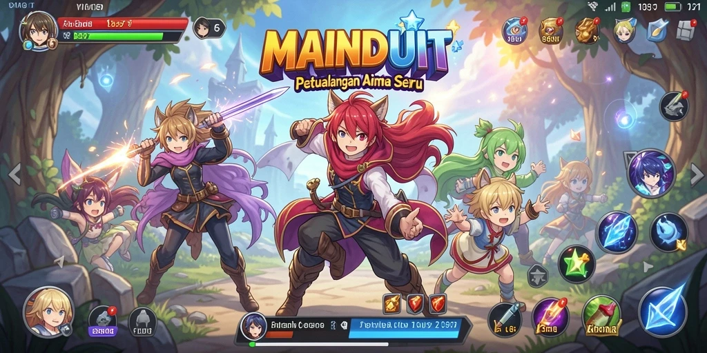Tampilan gameplay seru dalam dunia Anime yang penuh warna.