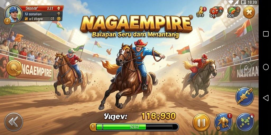 Tampilan gameplay dari NAGAEMPIRE yang menegangkan di lintasan balap.