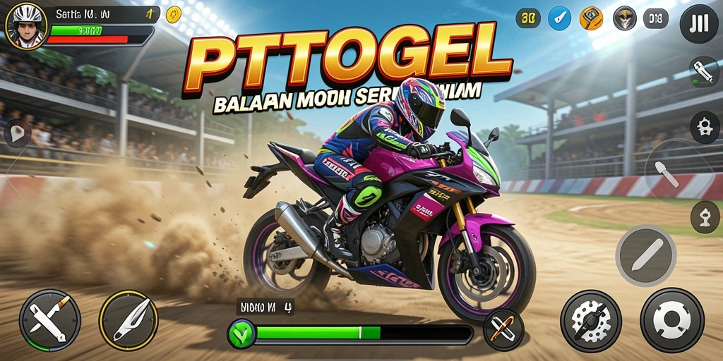 Tangkapan layar PTTOGEL menampilkan aksi balapan motor yang seru dan cepat.