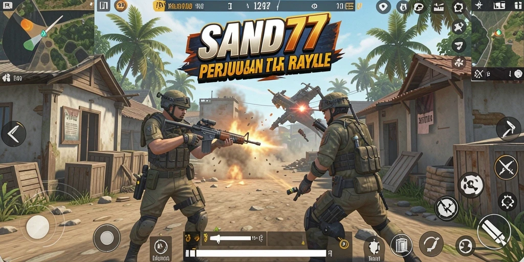 Tampilan gameplay SAND77 yang menegangkan di arena Battle Royale.